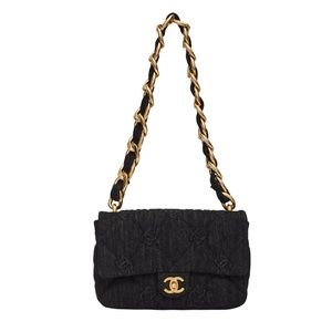 CHANEL CC QUILTED BLACK DENIM MEDIUM FLAP BAG (2022)